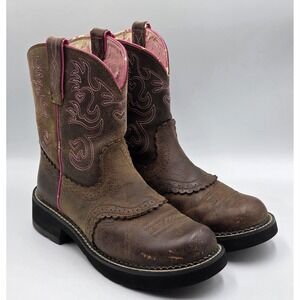 Ariat Fatbaby Western Boots Women's Size 7.5B Brown Pink Leather Suede 10010809